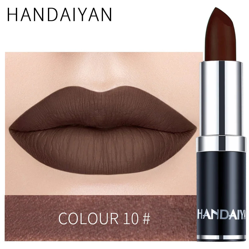 Handaiyan Sexy Nude Red Brown Purple Lipgloss Matte Lip Gloss Velvety Lipstick Matte Waterproof Makeup Long Lasting Cosmetic - Seprincess