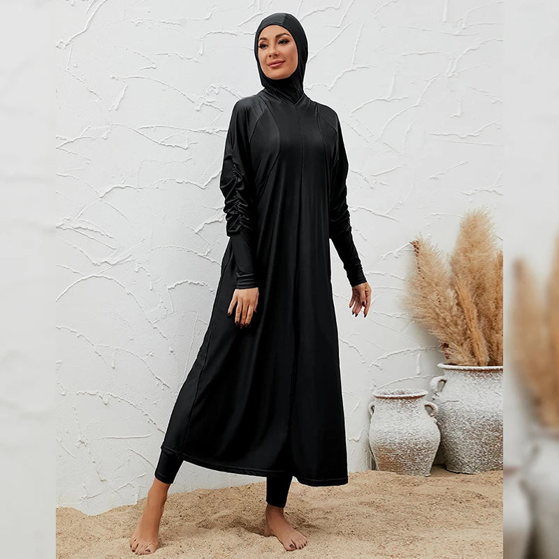 2024 Summer Dubai Abaya 3 Piece Set Black Burkini Muslim Mujer Modest Swimwear Women With Swim Cap Robe Femme Musulmane Clothing - Seprincess