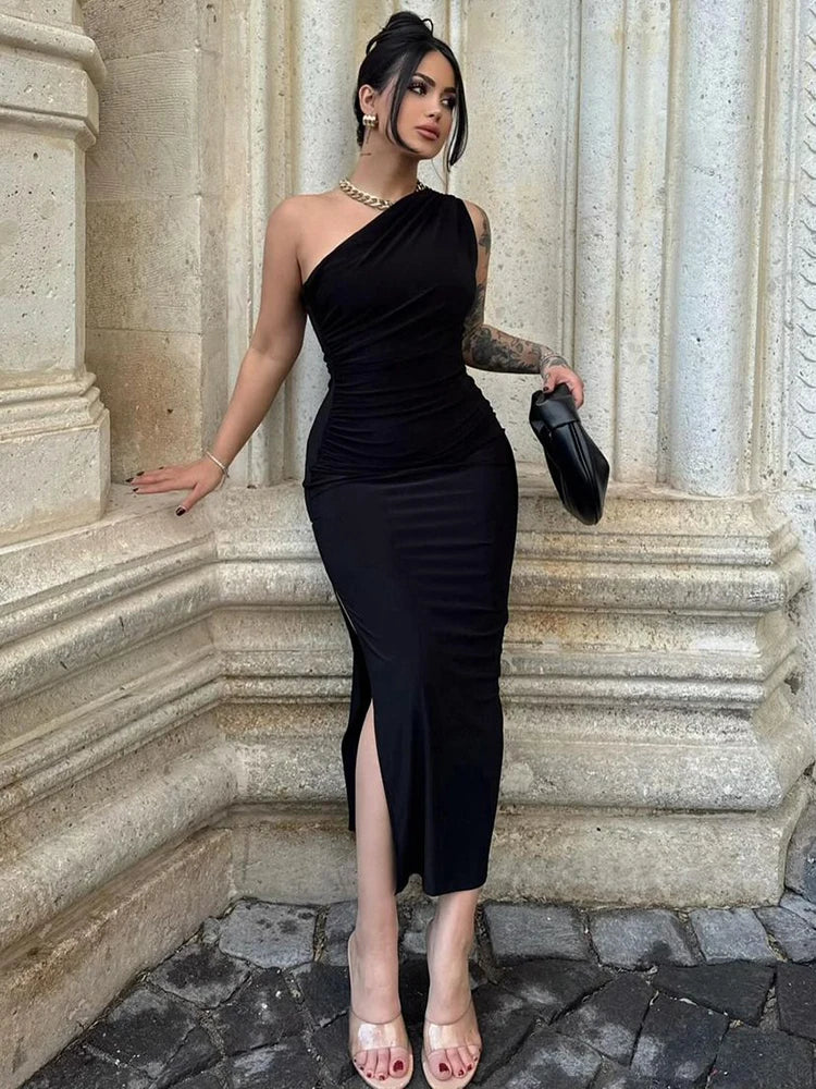 Sexy New Maxi Dress Women Summer Split Fashion Solid Sleeveless Backless Slim Dress Female Off Shoulder Club Elegant Party Dress - Seprincess