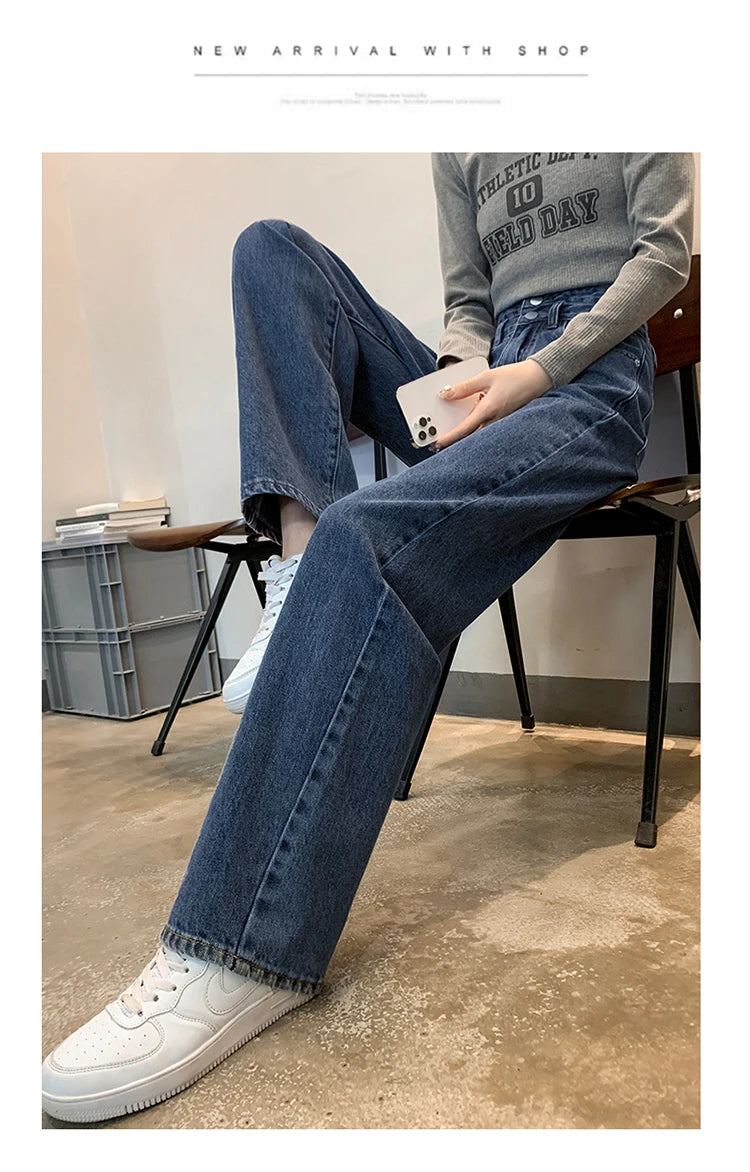 Denim Jeans Women Casual Fashion Button Design Pants Loose Straight Brand High Quality New Arrivals Trousers