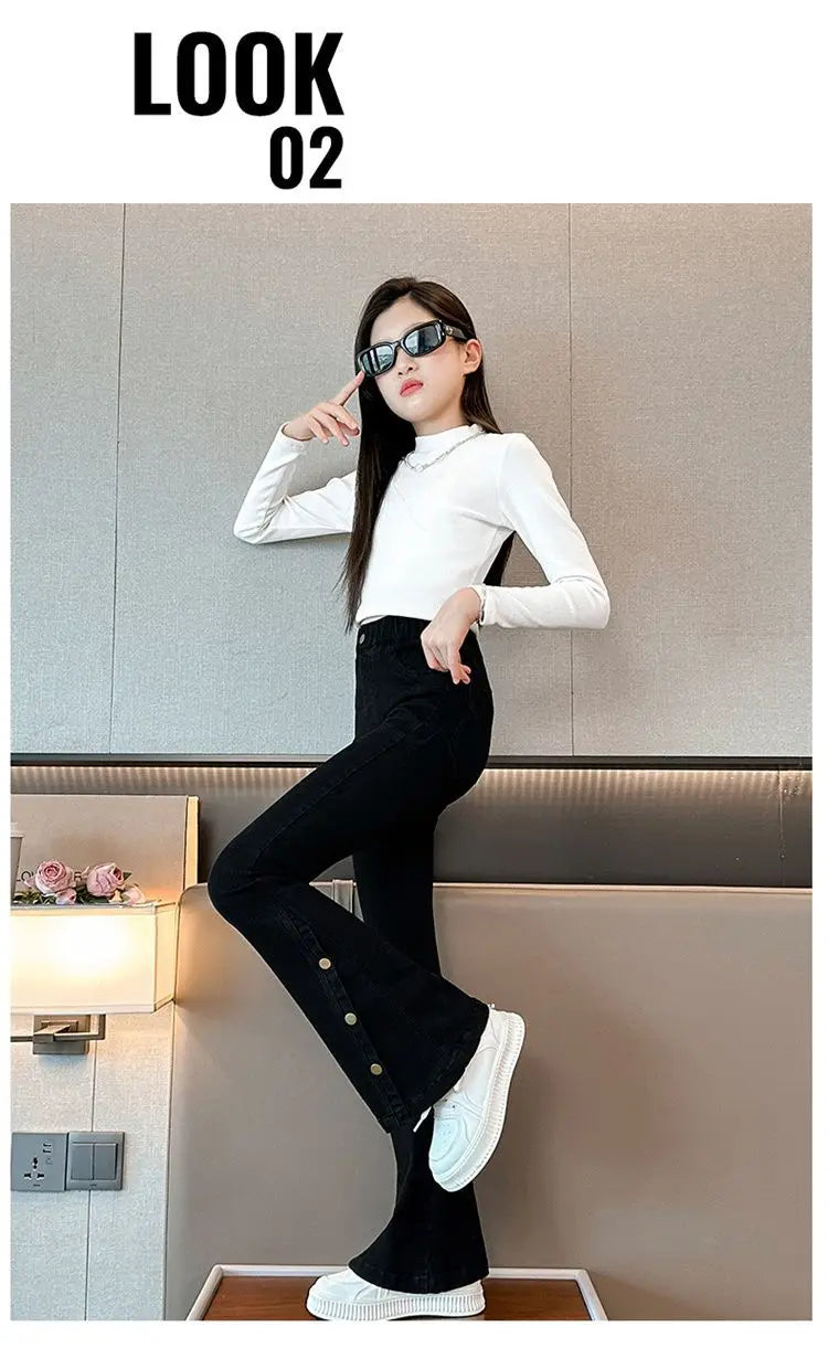 Winter Kids Clothes For Girls Insulated Warm Jeans for Children Thermal Flare Jeans Elegant Boot Cut Denim Pants Trousers