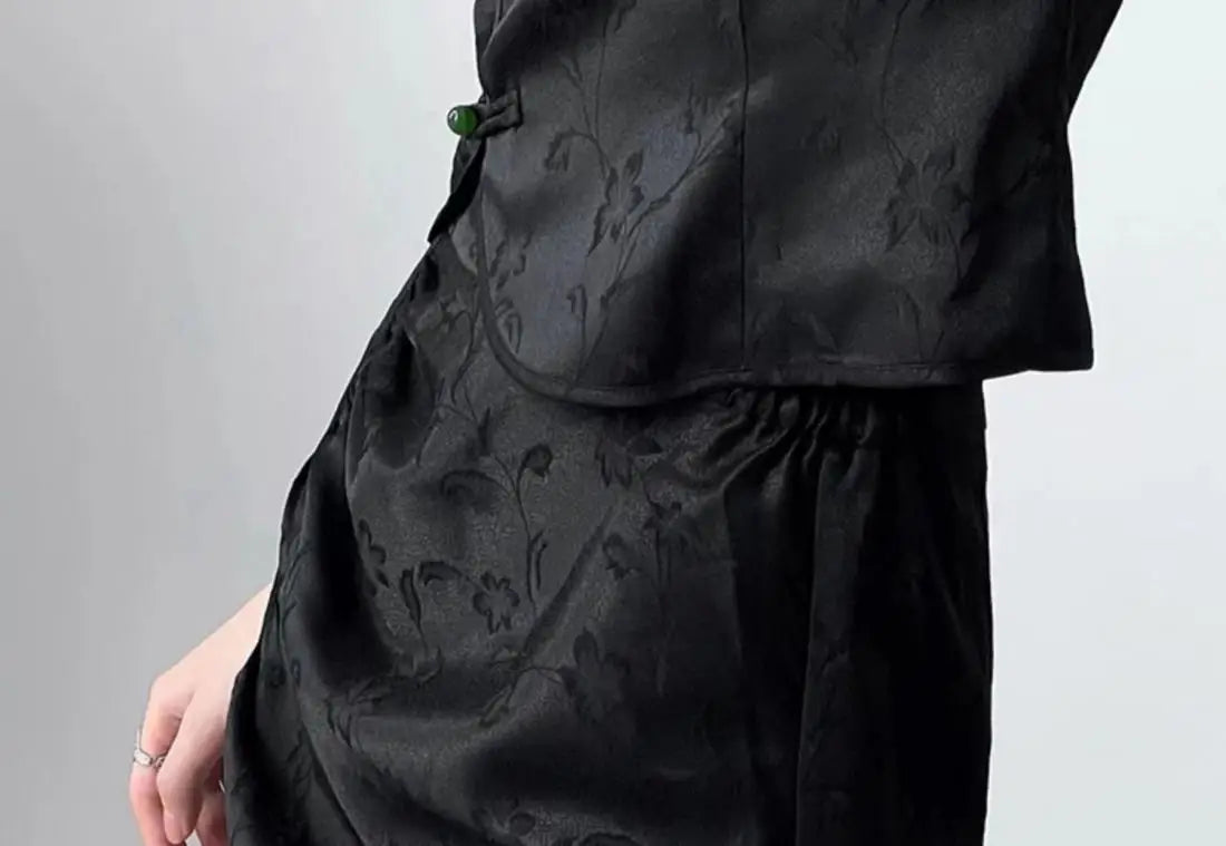 New Chinese Style Qipao Suit Sexy Black Jacquard Chinese Dress Improved Cheongsams Women Summer Dress Gothic Dark Vestidos - Seprincess