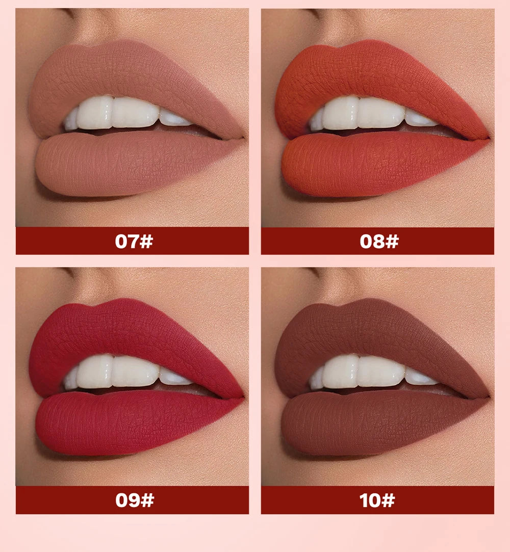 QIBEST Nude Lipstick Matte Lip Gloss High Pigment Makeup Classic Sexy Lipgloss Non-Stick Cup Long Lasting Red Lip Tint Cosmetics - Seprincess