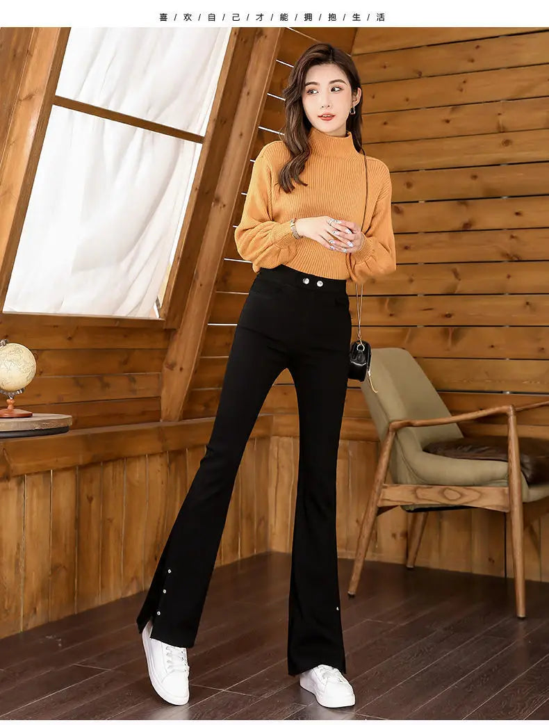 Split Flared Pants for Women High Waisted and Slim with a Base and Wide Legs Spring New Micro Flared Minimalist Casual Pants