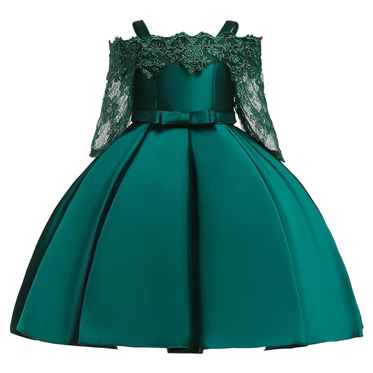 Green Christmas Dress For Girls Children Costume Elegant Kids Princess Party Dresses Lace Half Sleeve Girl Wedding Prom Gown - Seprincess