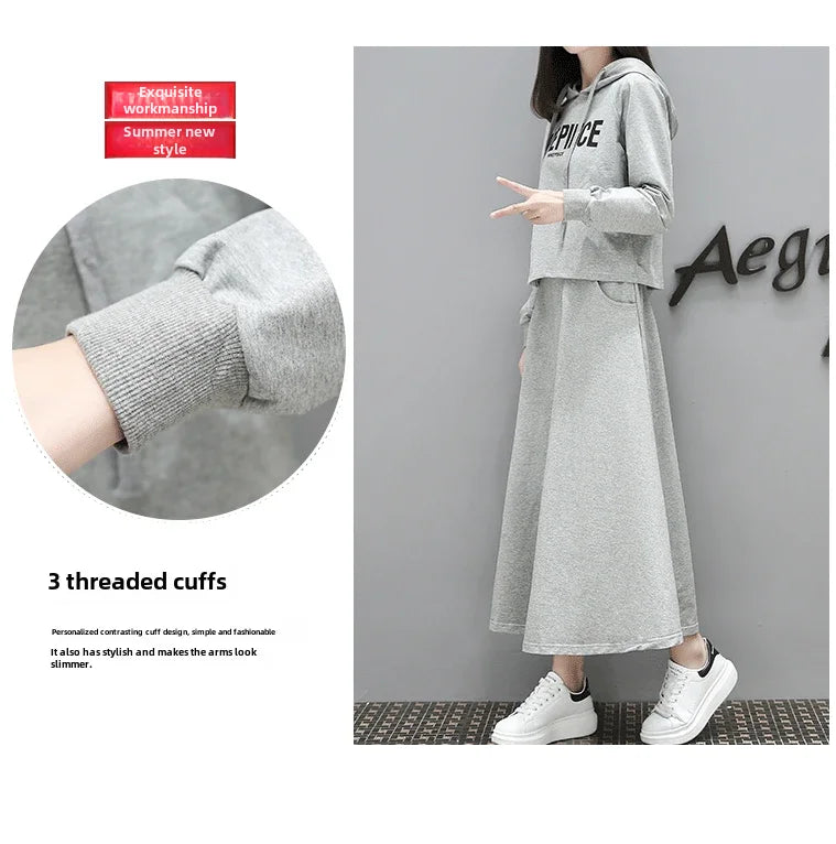 Women's Spring Autumn 2023 New Style Slimming Sweatshirt Dress Two-piece Suit Age-reducing Belly-covering Clothing - Seprincess