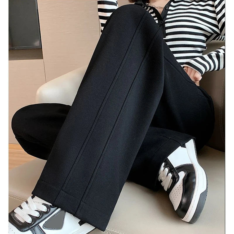 2024 Women High Waisted Leisure Loose Pants Girls Casual Straight Leg Slacks Female Baggy Light Grey Khaki Beige Black Trousers