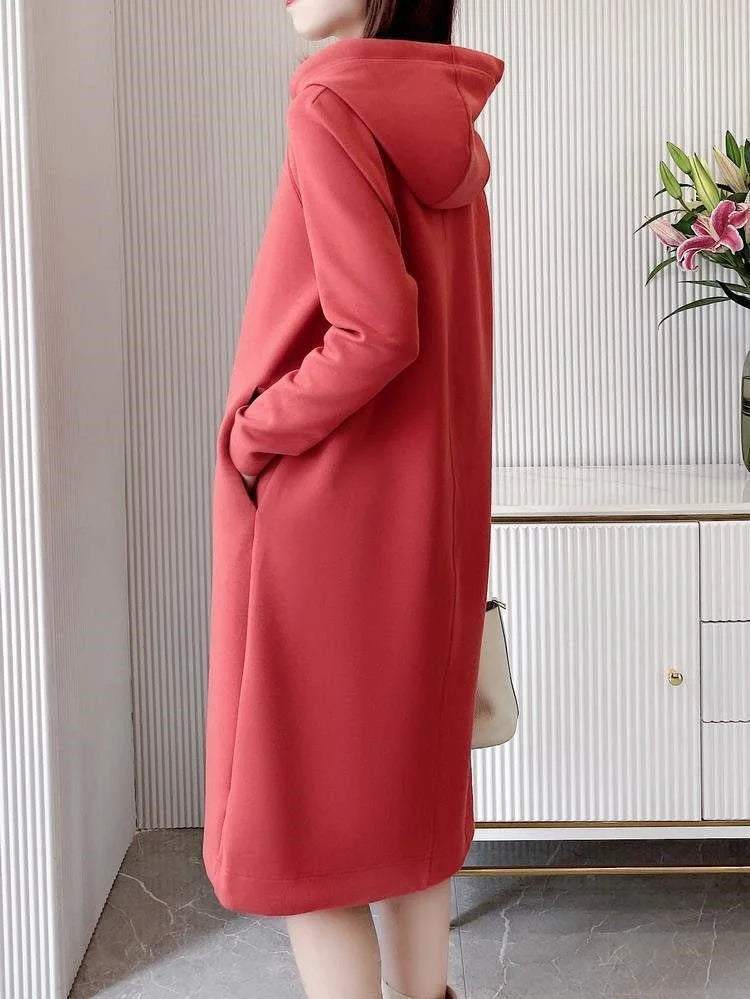 Women's Loose Casual Long Sleeve Hooded Dress Elegant Winter Party Warm Dresses For Women - Seprincess