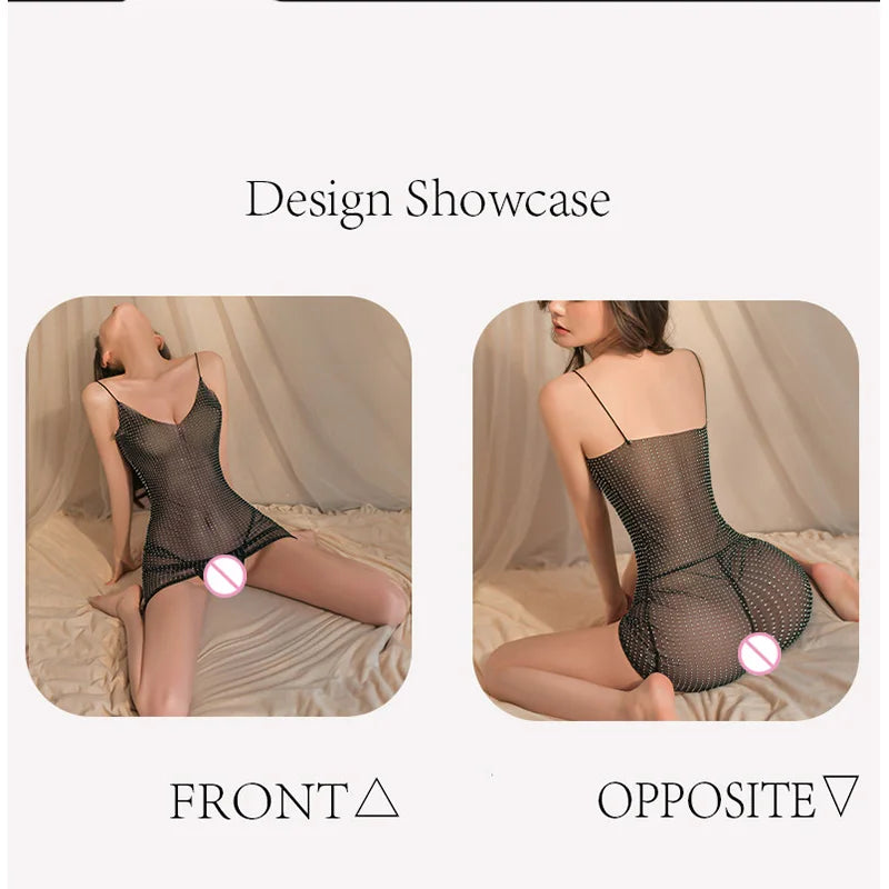 Sexy lingerie new 2024 Babydolls Tight fitting bright diamond suspender see through thin design sexy womans costume Sex shop xxx - Seprincess