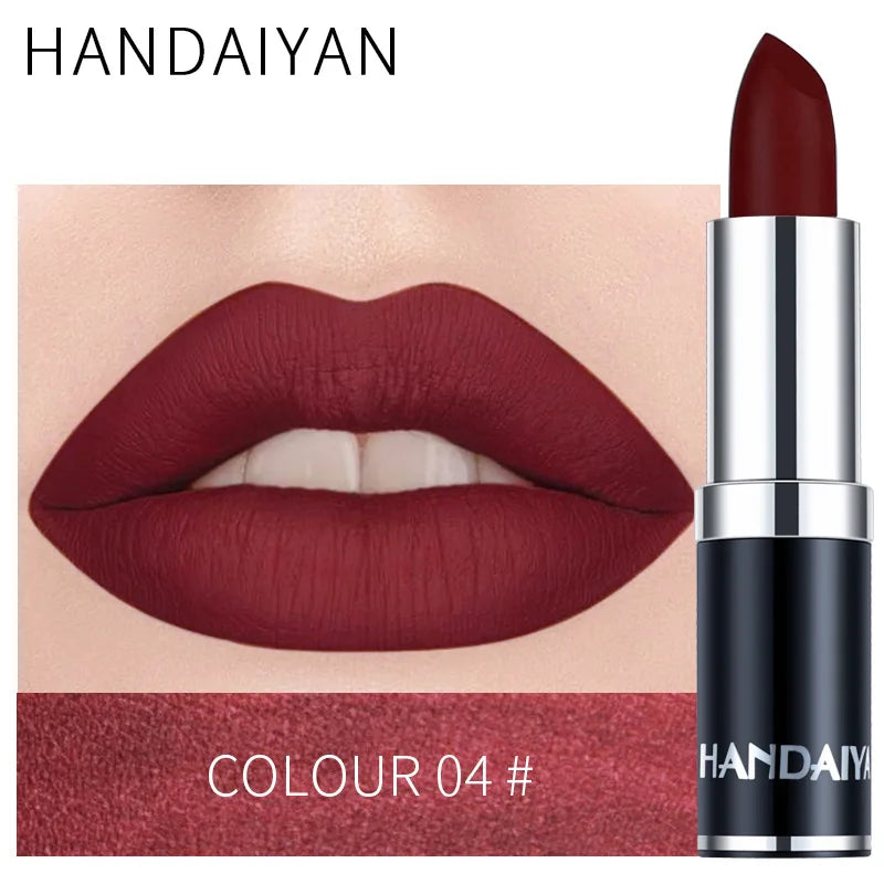 Handaiyan Sexy Nude Red Brown Purple Lipgloss Matte Lip Gloss Velvety Lipstick Matte Waterproof Makeup Long Lasting Cosmetic - Seprincess