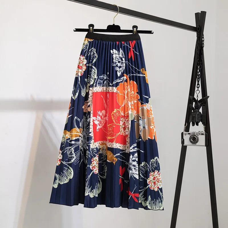 Pleated Skirt Women Summer 2022 New  Print Cartoon Pattern  Elastic Women Skirt Big Swing Party Holiday High Waist Skirts