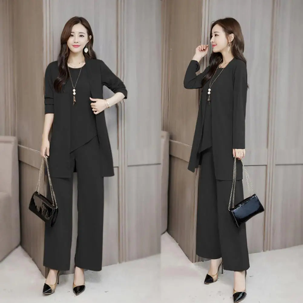 Trendy Irregular Hem Comfortable Vest Top Wide Leg Pants Mid-length Coat Set Breathable Loose Outfit Daily Clothing - Seprincess