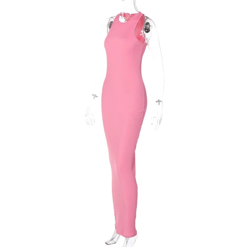 Hawthaw Women Fashion 2024 Summer Sleeveless Club Streetwear Bodycon Pink Pencil Long Dress Wholesale Items For Business - Seprincess