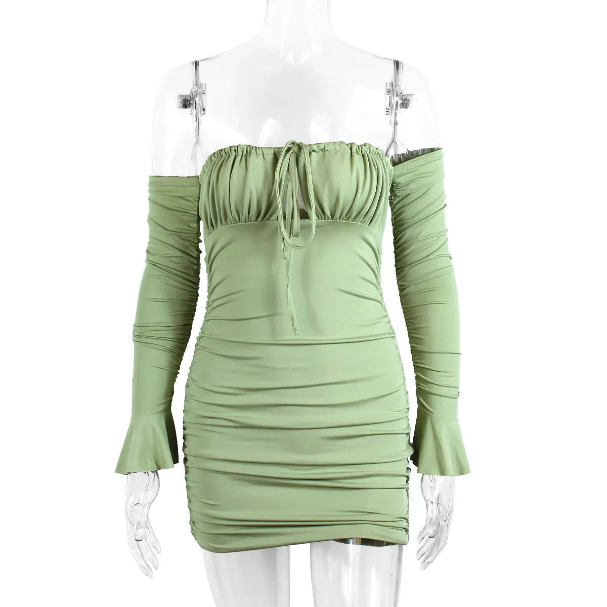 Fairyshely Sexy Ruffle Short Club Dress Ladies 2024 Autumn Green Bodycon Dresses For Women Party Tight Mini Dress Clubwear