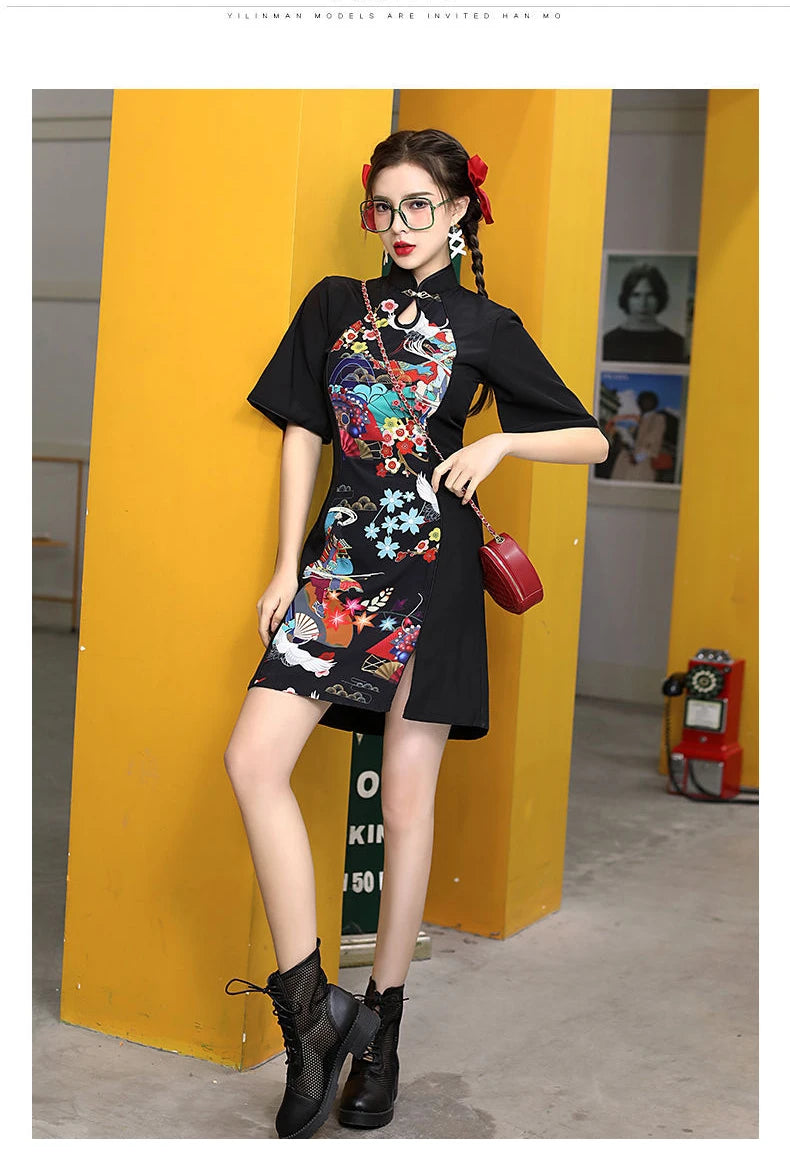 2024 Spring Cheongsam Traditional Chinese Qipao Costume Trendy Short Vintage Dress Sexy Women Modern New Year Dresses New - Seprincess