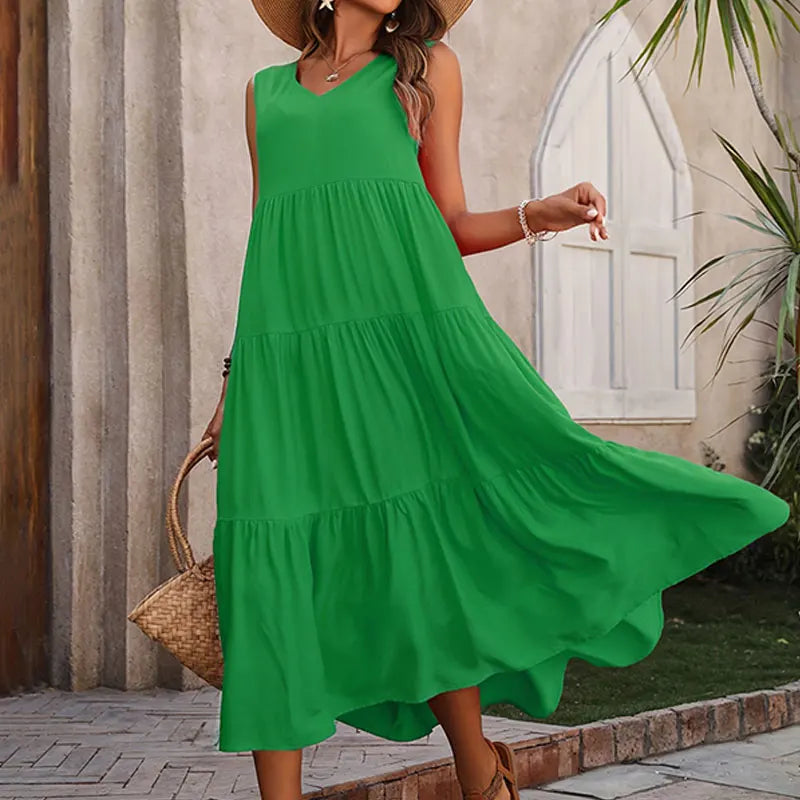 Y.KUKU 2024 Women Dress Summer Casual Brand Vacation Holiday Beach Long Dresses V-neck Loose Elegant Yellow Dress Femme - Seprincess