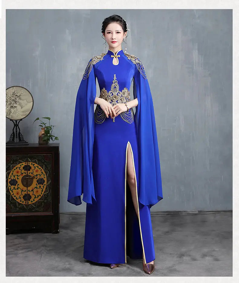 Chinese dress women cheongsam ao dai vintage elegant wedding party qipao black embroidery cheongsam French style Evening dress - Seprincess