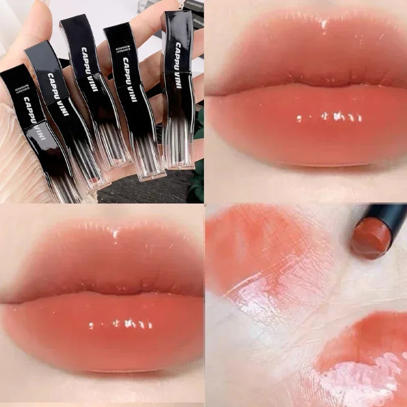 New Jelly Mirror Black Tube Lipstick Long Lasting Non-stick Cup Moisturize Water Light Lip Gloss Korean Lips Makeup Cosmetic 1pc - Seprincess