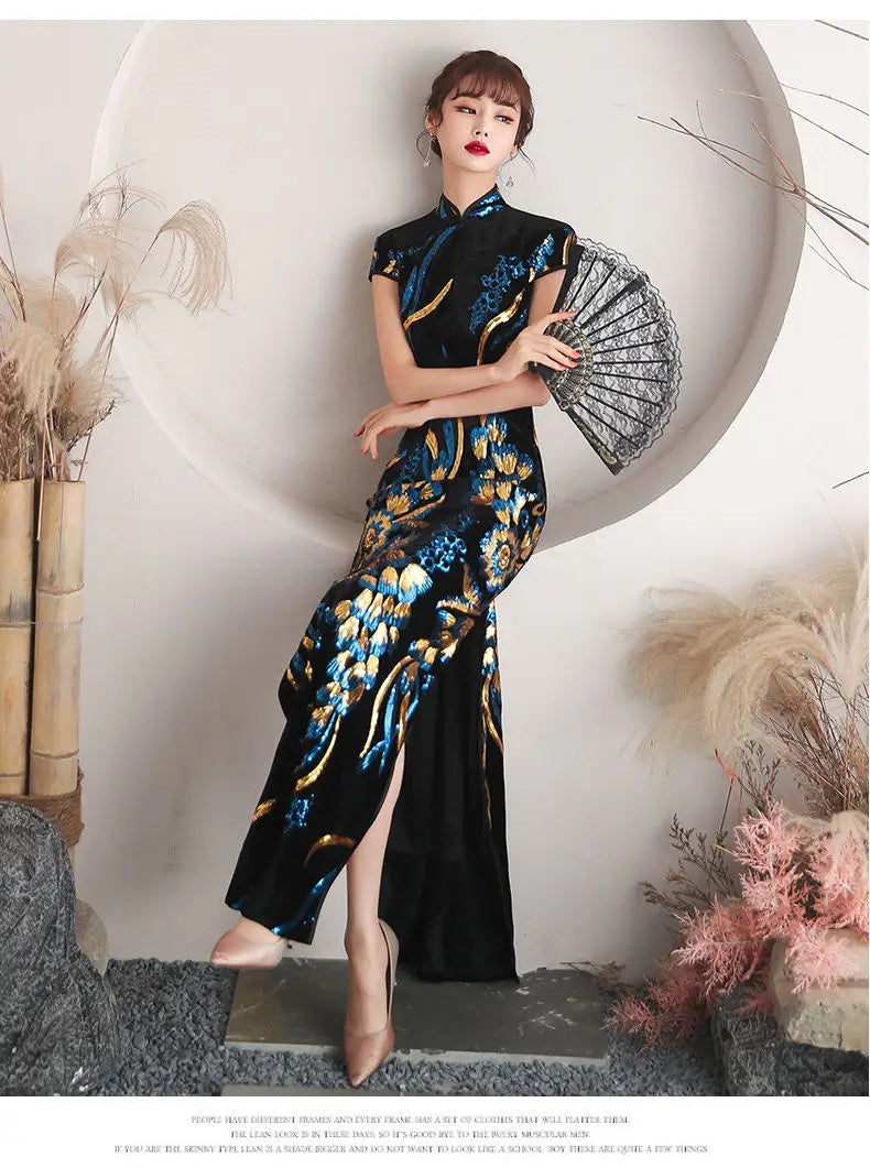 2024 temperament banquet formal dress gold graceful gorgeous thread embroidery qipao dress new retro improved chinese cheongsam - Seprincess