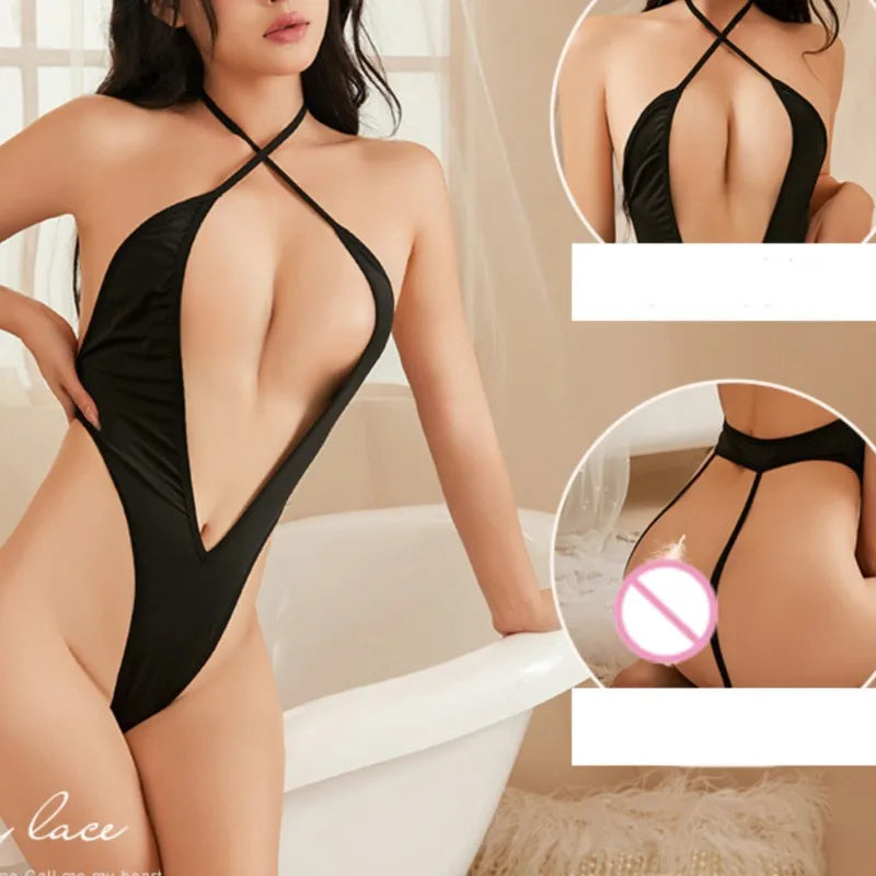 lingerie Hanging neck deep V-exposed breast integrated design sexy costume woman call of the night - Seprincess