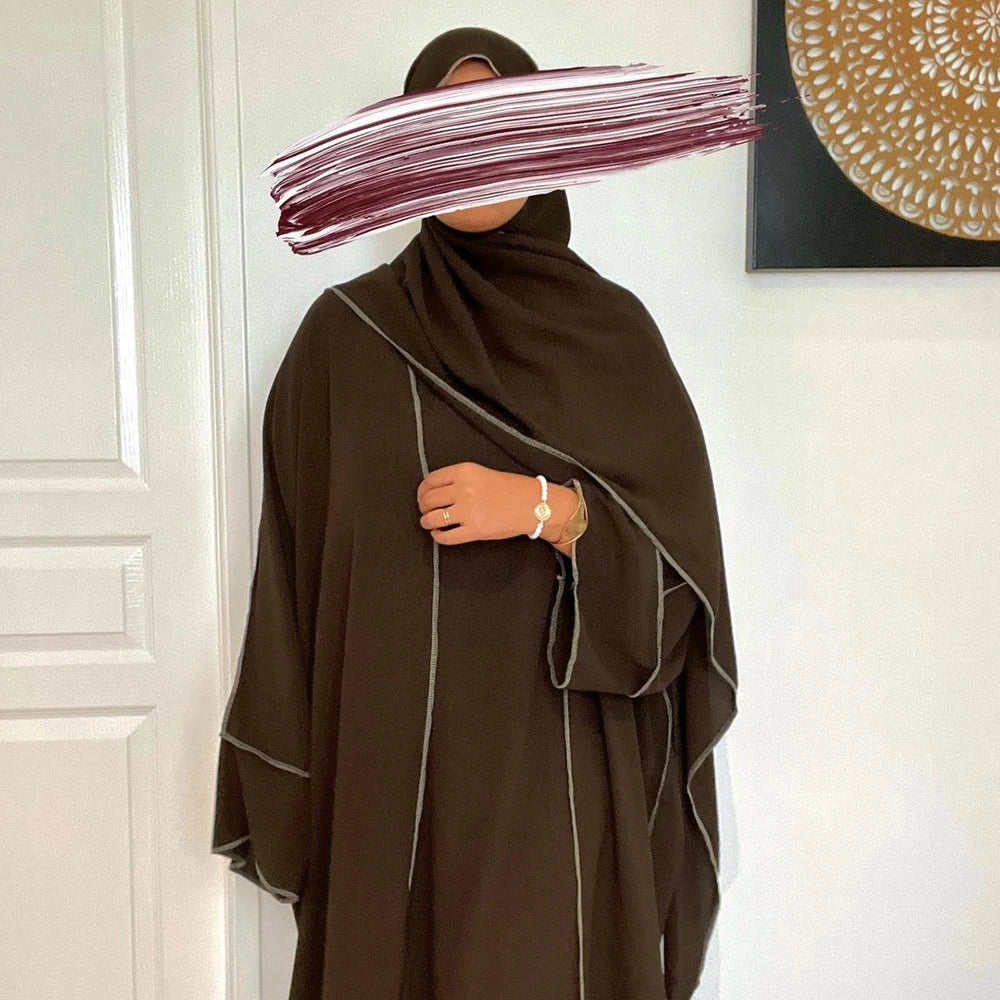 Three Piece Abaya Set With Hijab Free Belt Jazz Crepe Kimono Sleeveless Under Dress EID Ramadan Muslim Women Islamic Clothing - Seprincess