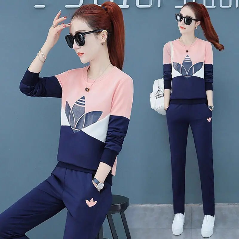 2022 Summer New Daisy Loose Pants Suit Women's Track Korean Version Splicing Long Sleeved Top and Trousers Two Piece Set - Seprincess