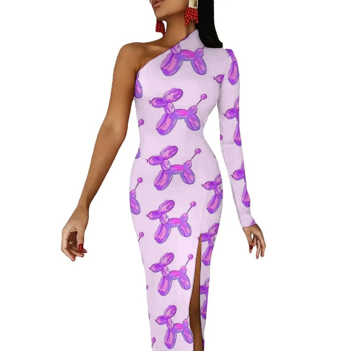 Watercolor Balloon Dogs Maxi Dress Long Sleeve  Sexy Bodycon Dress Spring Aesthetic Long Dresses Female Design Clothing - Seprincess