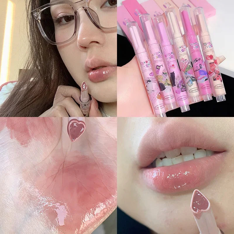 Moisturizing Jelly Mirror Lipstick Waterproof Lasting Clear Heart-shaped Solid Lip Gloss Pen Non-stick Cup Lips Tint Makeup - Seprincess