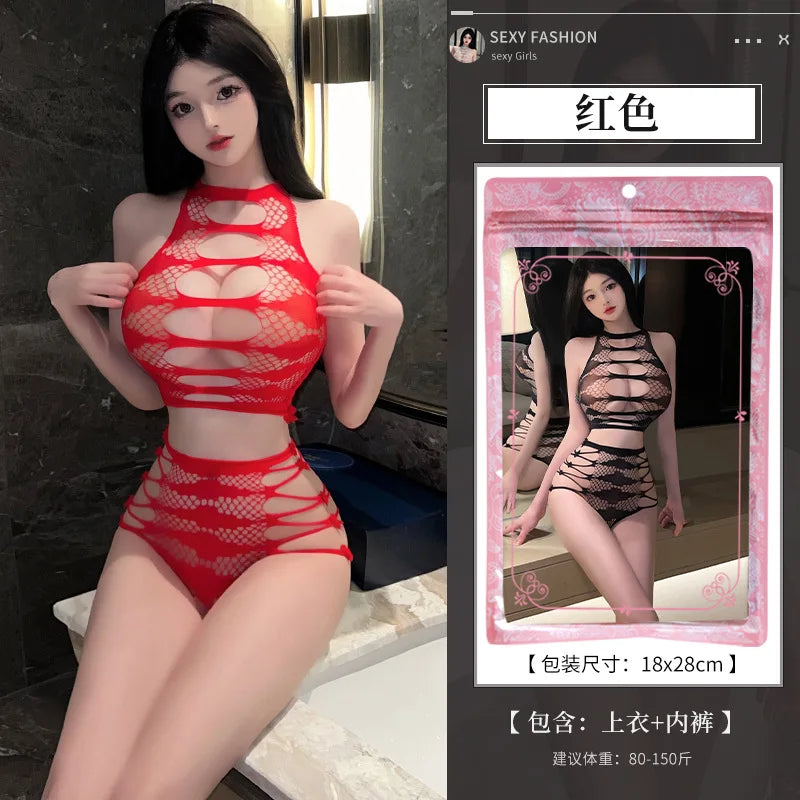 Sexy Erotic Lingerie For Women Porn Fishnet Mesh Bodysuit Female Perspective Sex Crotchless Hollow Stretch Teddy Bodystockings