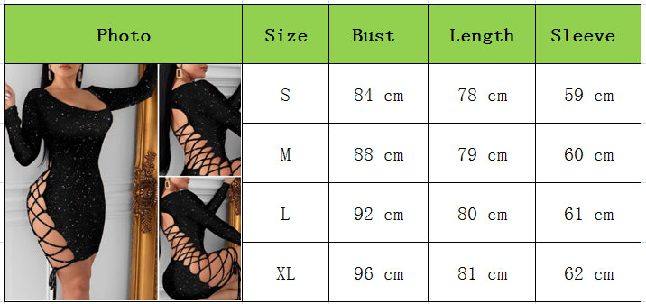 Women Dress Gown Black Long Sleeve Sexy Sexy Lady Bodycon Hollow Short Dresses Party Night Club Summer Vestido - Seprincess