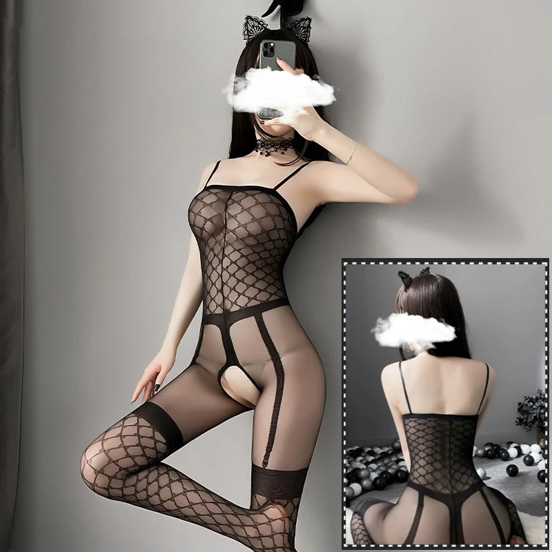 Tights Silk Body Stockings Female Erotic Lingerie Women Sexy Open Crotch Underwear Thin Transparent Bodysuit Cosplay Costumes