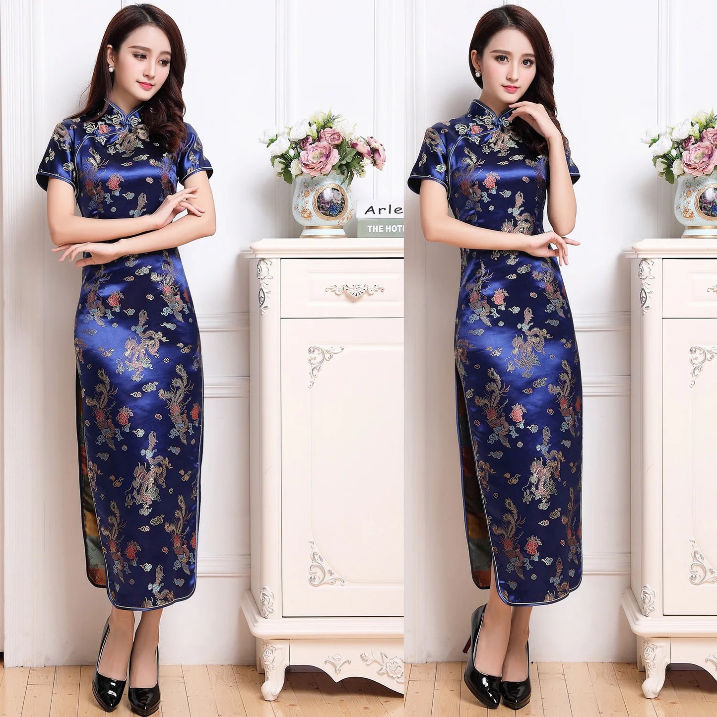 S-6Xl Plus Size Cheongsam Women Elegant Qipao Tradition Chinese Style Dresses Dragon Jacquard Cheongsams Sexy Long Vestidos - Seprincess