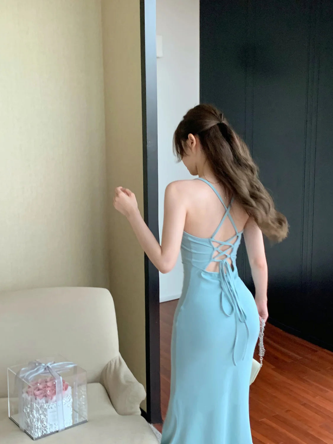 Backless Dresses Women Sexy Streetwear Simple Casual Korean Style Hotsweet New Summer Elegant Charming Mature Popular Slit Ins - Seprincess