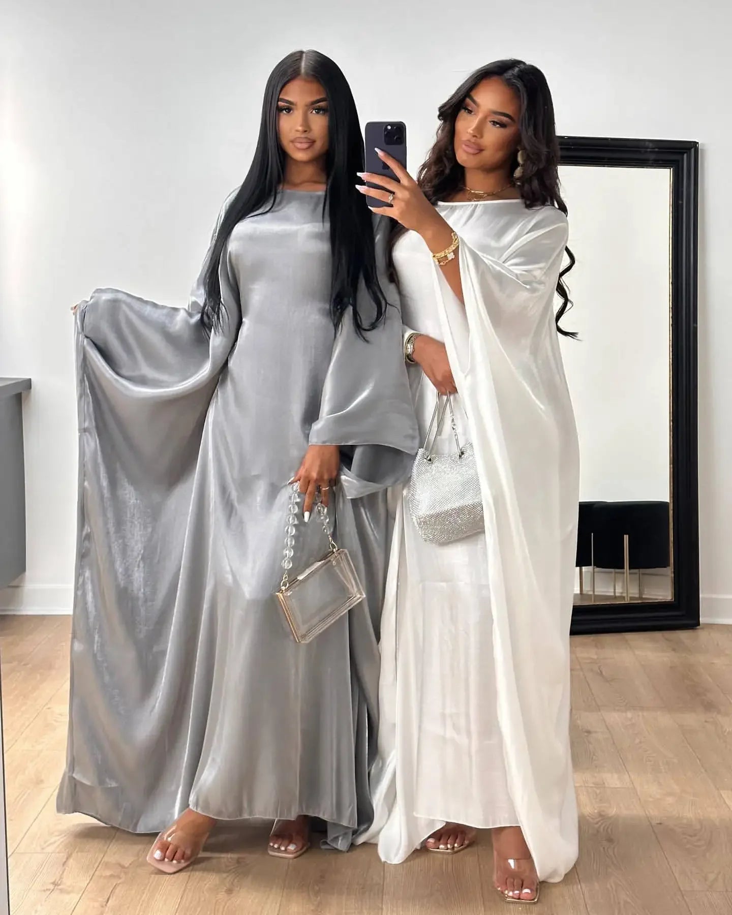 Shiny Batwing Abaya Inside Belt Muslim Party Kaftan Long Dress Summer Butterfly Abayas for Women Dubai Turkey Islamic Hijab Robe