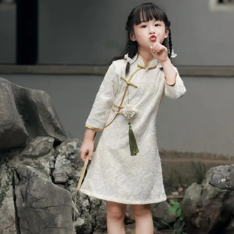 Children's Hanfu Cheongsam 2023 Autumn Winter New Retro Princess Dress Chinese Traditional Qipao Baby Girl Qipao Dress Kids - Seprincess