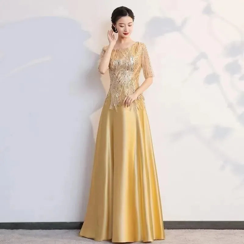 Autumn Women Sequins Long Satin Slip Dress Spaghetti Strap Party Dress Elegant Gold Silk Sexy Maxi Long Dress Club Wear New - Seprincess