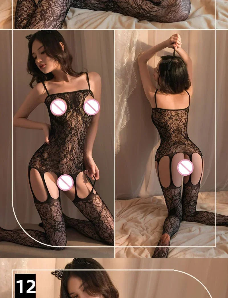 Hot Sexy Bodystocking Open Crotch Fetish Porno Sexi Women Crochless Teddy Lingerie Bodysuit Sexy Erotic Underwear Baby Doll Sex