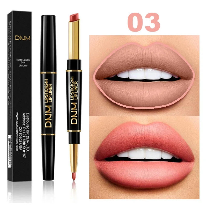 DNM Double-ended Matte Lipstick Pencil Non-stick Cup Long Lasting Lipstick Lip Liner Waterproof 2 In 1 Lip Stain Pencil Makeup - Seprincess