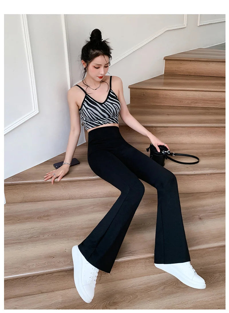 Women High Waist Flare Pants Winter Plush Warm Skinny Slimming Micro Horn Trousers Shark Pant Elegant Office Ladies Tights Y2k