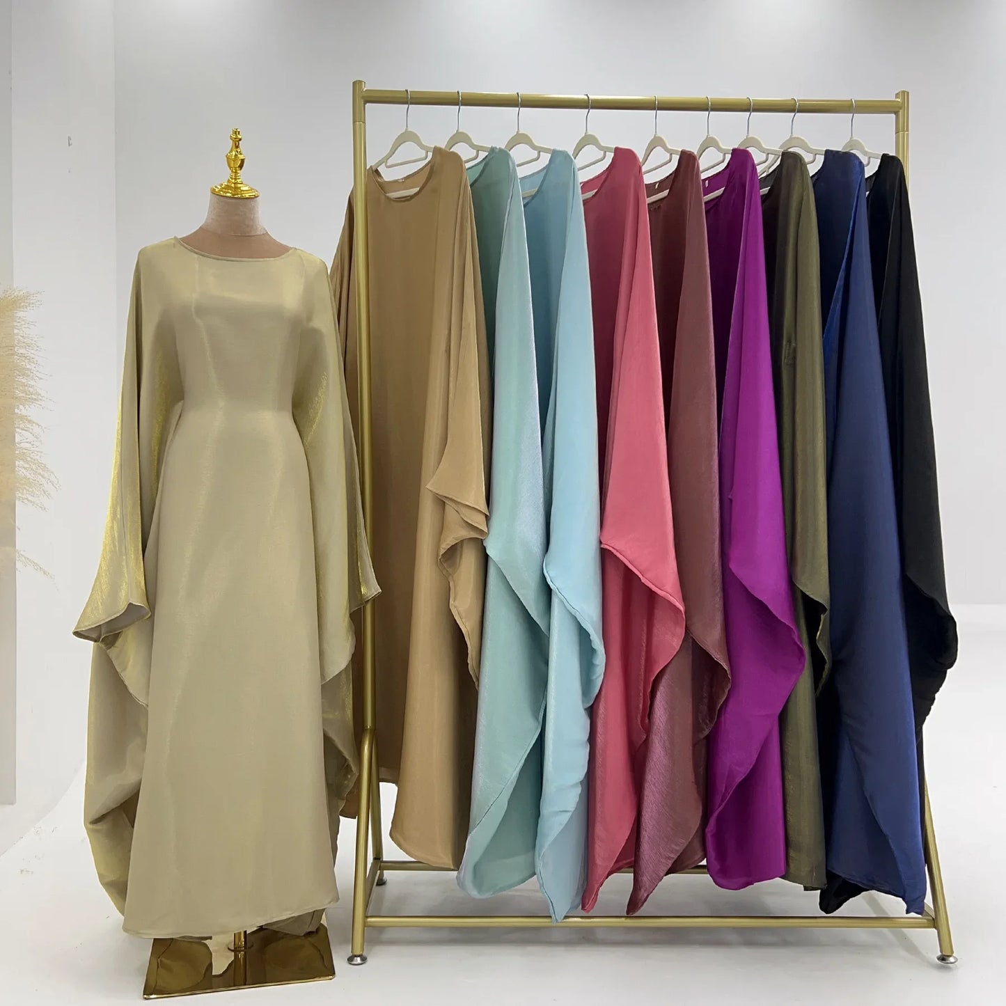 Shiny Batwing Abaya Inside Belt Muslim Party Kaftan Long Dress Summer Butterfly Abayas for Women Dubai Turkey Islamic Hijab Robe