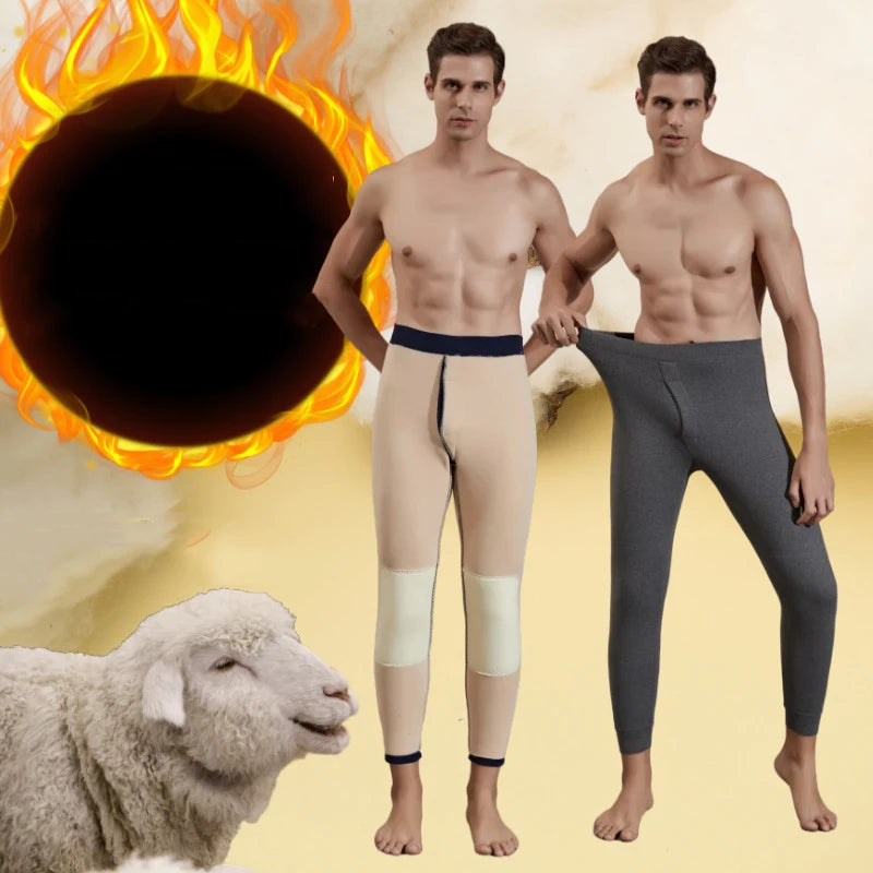 Winter Warm Mens Warm Leggings Tight Men's Long Johns Fleece Wool Warm Underwear Elastic Tights Male Thermal Warm Pants