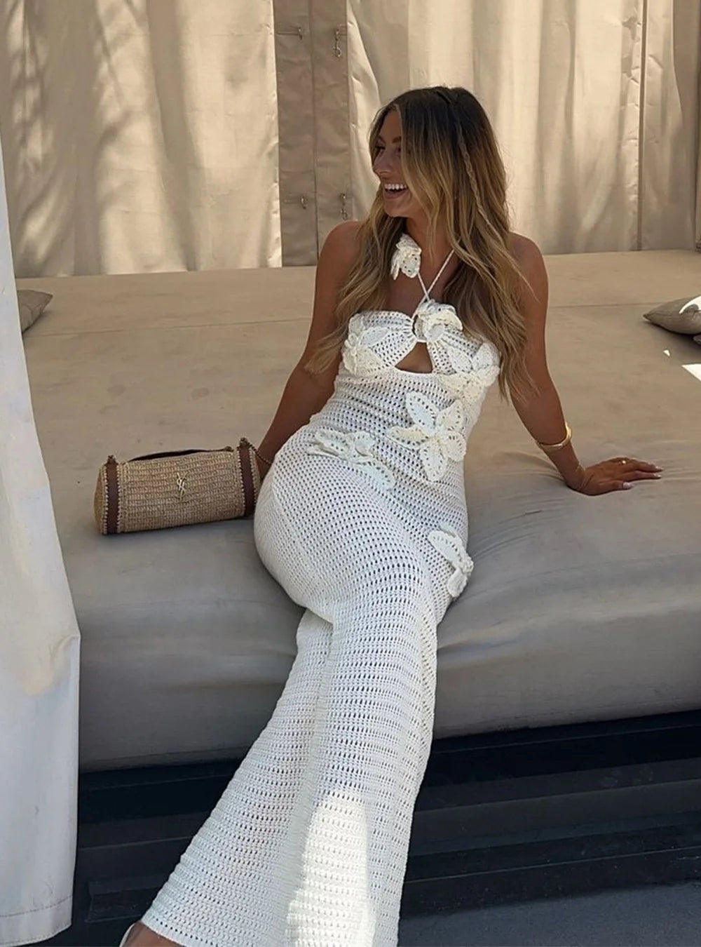 Women’s Beach Dresses Sexy Backless Knitted Long Dress Star Crochet Maxi Dresses 2024 Summer Women Beach Wear - Seprincess