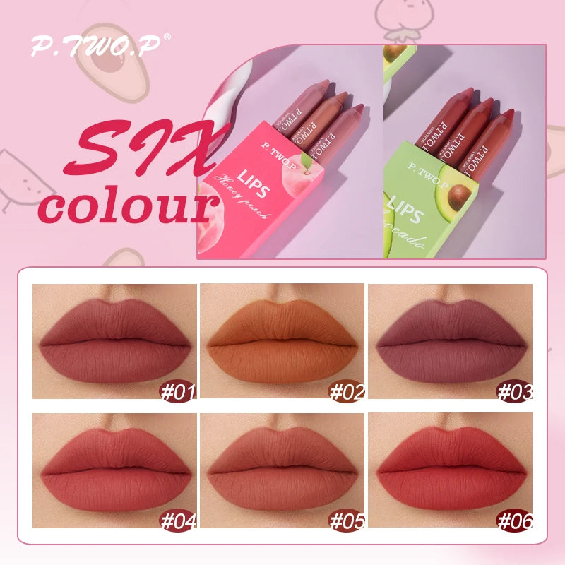 P.TWO.P 3 Pcs Lipstick Set with Sexy  Long Lasting Waterproof Matte Lipstick Pencils Moisturizer Lips Makeup Kit Lip - Seprincess