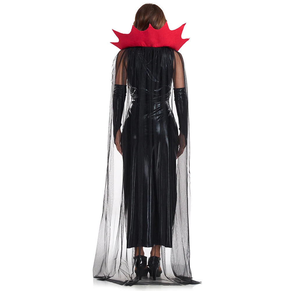 Halloween Cloak Women Witch Dress Patent Leather Prom Magic Vampire Female Demon Cosplay Costumes Role Playing Costume - Seprincess