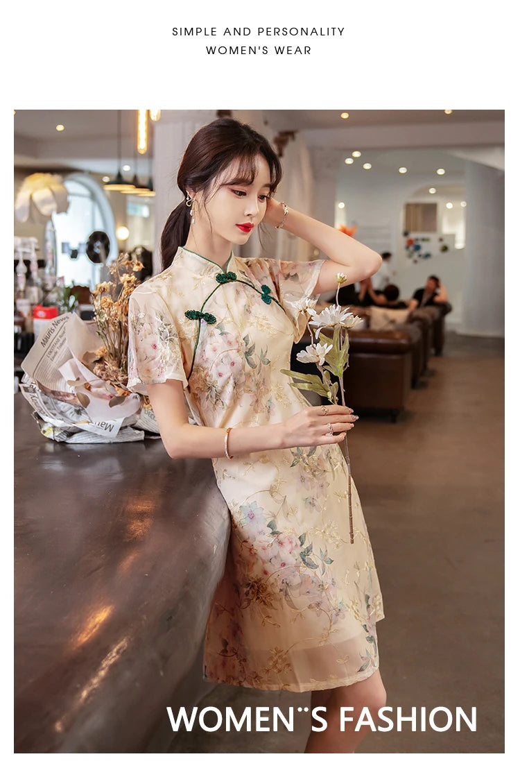 New Style Summer Improved Chiffon Cheongsam Women' Elegant Chinese Traditional Short Sleeve Qipao Dress Modern - Seprincess