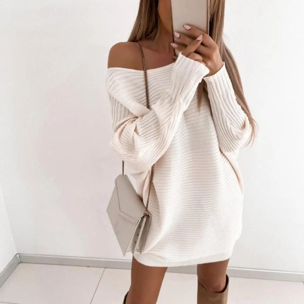 Chic Winter Dress Long Sleeves Keep Warm Above Knee Solid Color Fall Mini Dress - Seprincess