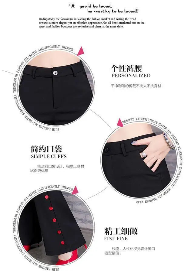 Summer Fashion Simple Slim Straight Flare Pants Women Solid High Waist Button Zipper Pocket Casual Versatile Elastic Trousers