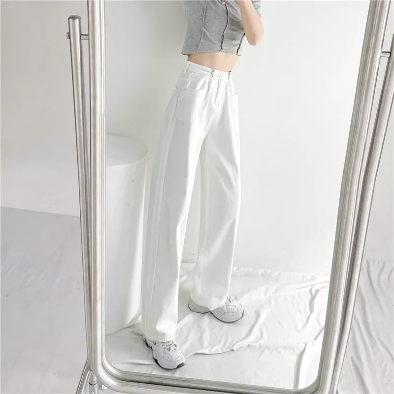 Spring Autumn High Street Network Red Denim Pants Female Y2k Korean Version High Waist Loose Leg Straight Leg Mopping Pants Tide