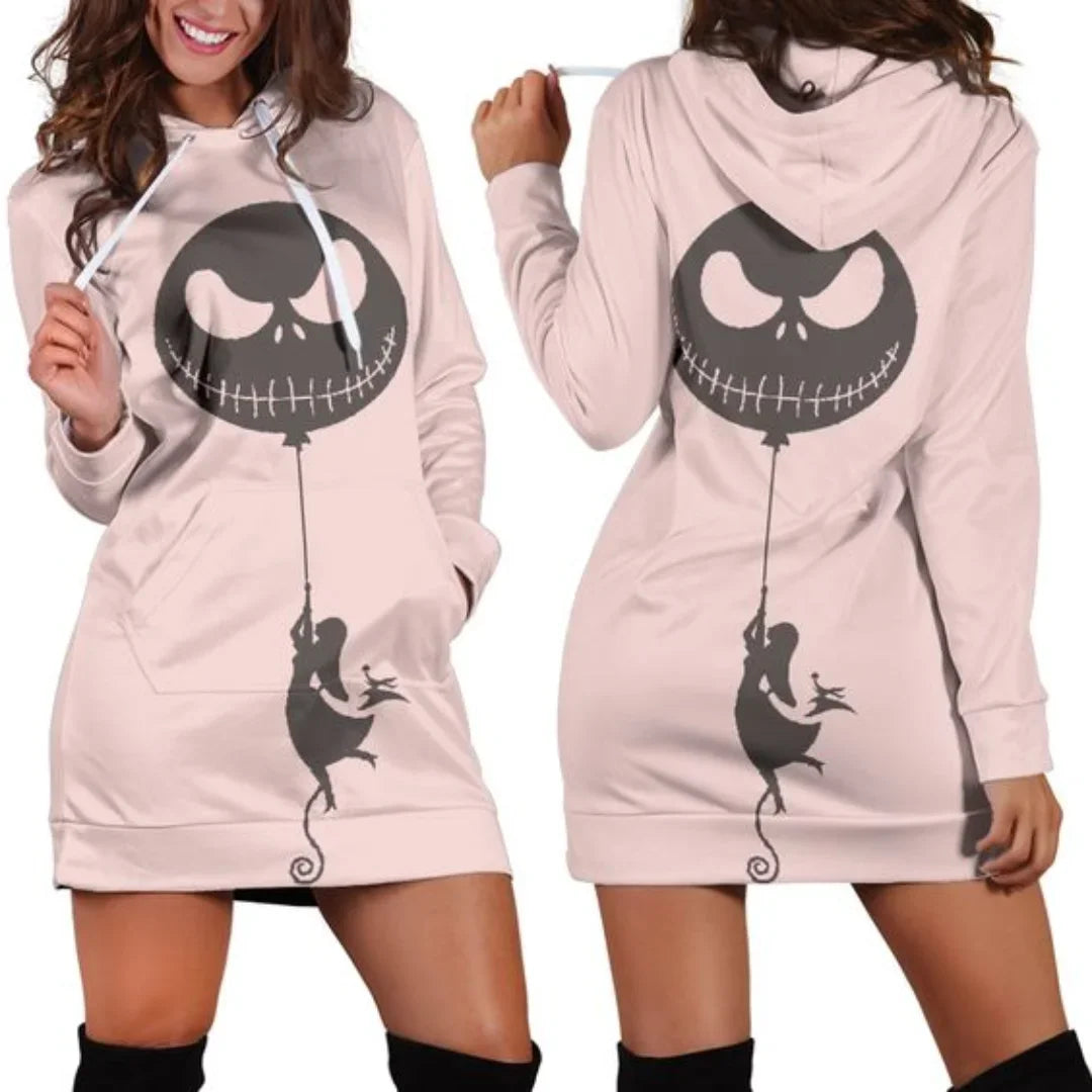 Jack Skellington Hoodie Dress Sweater Fashion Disney Dress Sweatshirt Dress 3d Allover Printed Hoodie for Women - Seprincess