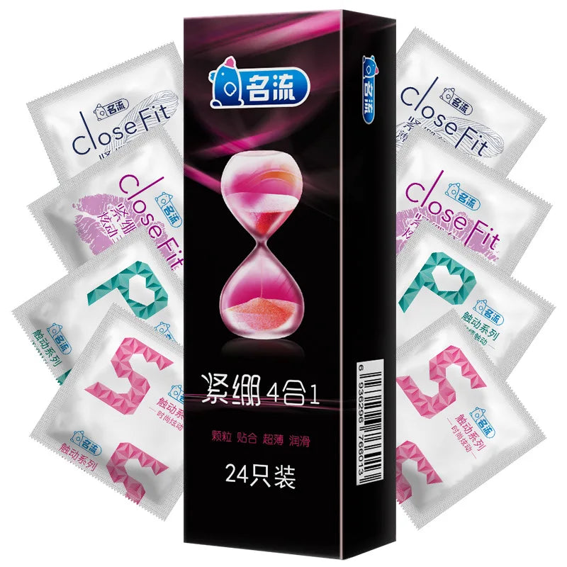 24pcs Natural Latex Condom 49mm 52mm Tight Delay Sex Smooth Pellet Penis Sleeve Adults Contraception Supplies Erotica Sexshop - Seprincess